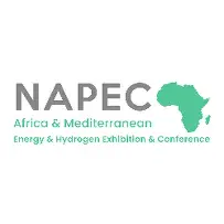 Logo NAPEC Africa & Mediterranean Energy & Hydrogen Exhibition & Conference con la silhouette verde del continente africano.